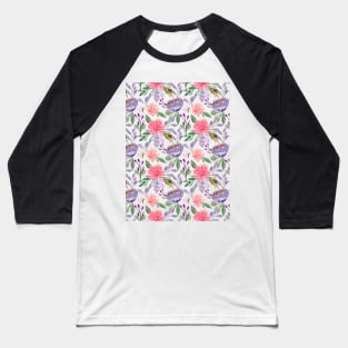 Repeated Watercolor Flower Pattern Baseball T-Shirt